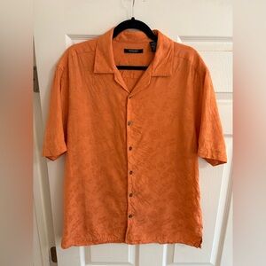 Mondo Di Marco Silk Cotton Orange Button-Up Shirt Men’s Short Sleeve NWOT Sz L
